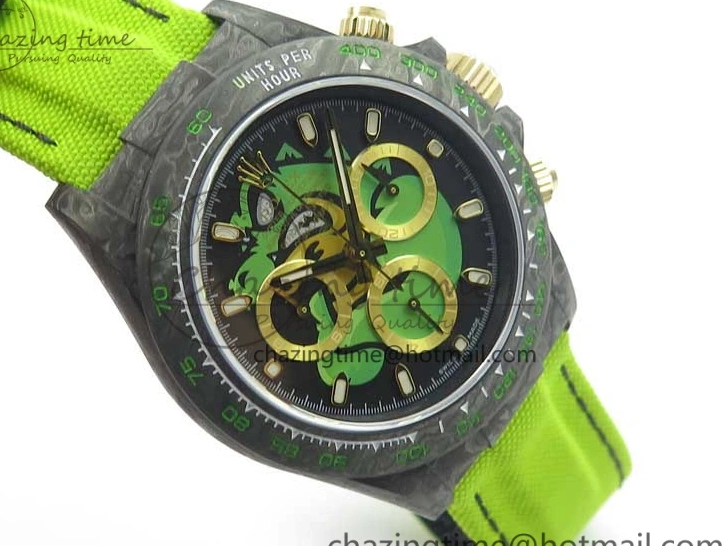 Green Dial Daytona Edition Carbon Strap WWF A7750 Best Black Nylon Green On V2 DIW 1103